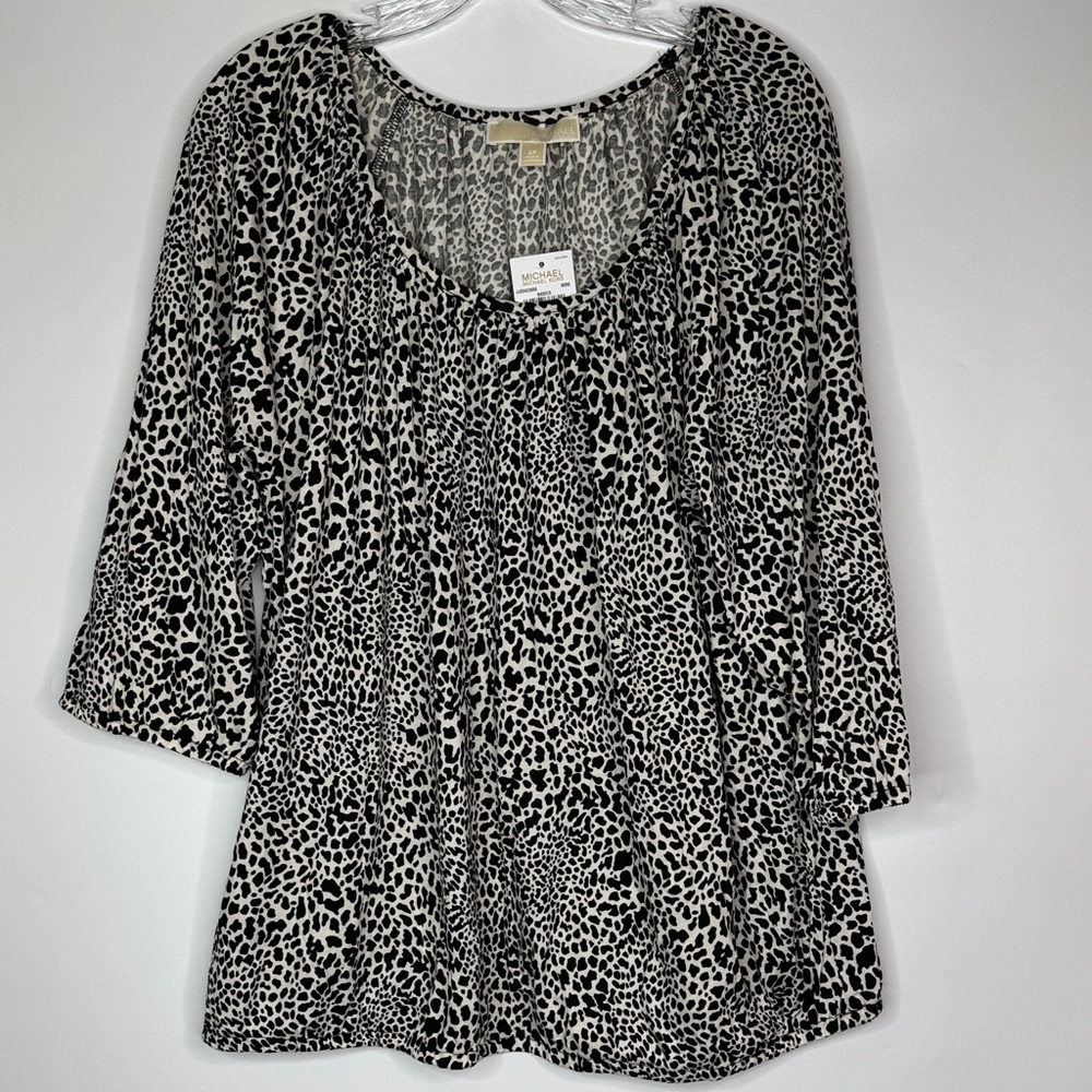 Michael Kors Leopard Print 3/4 Sleeve Blouse Size XL NWT